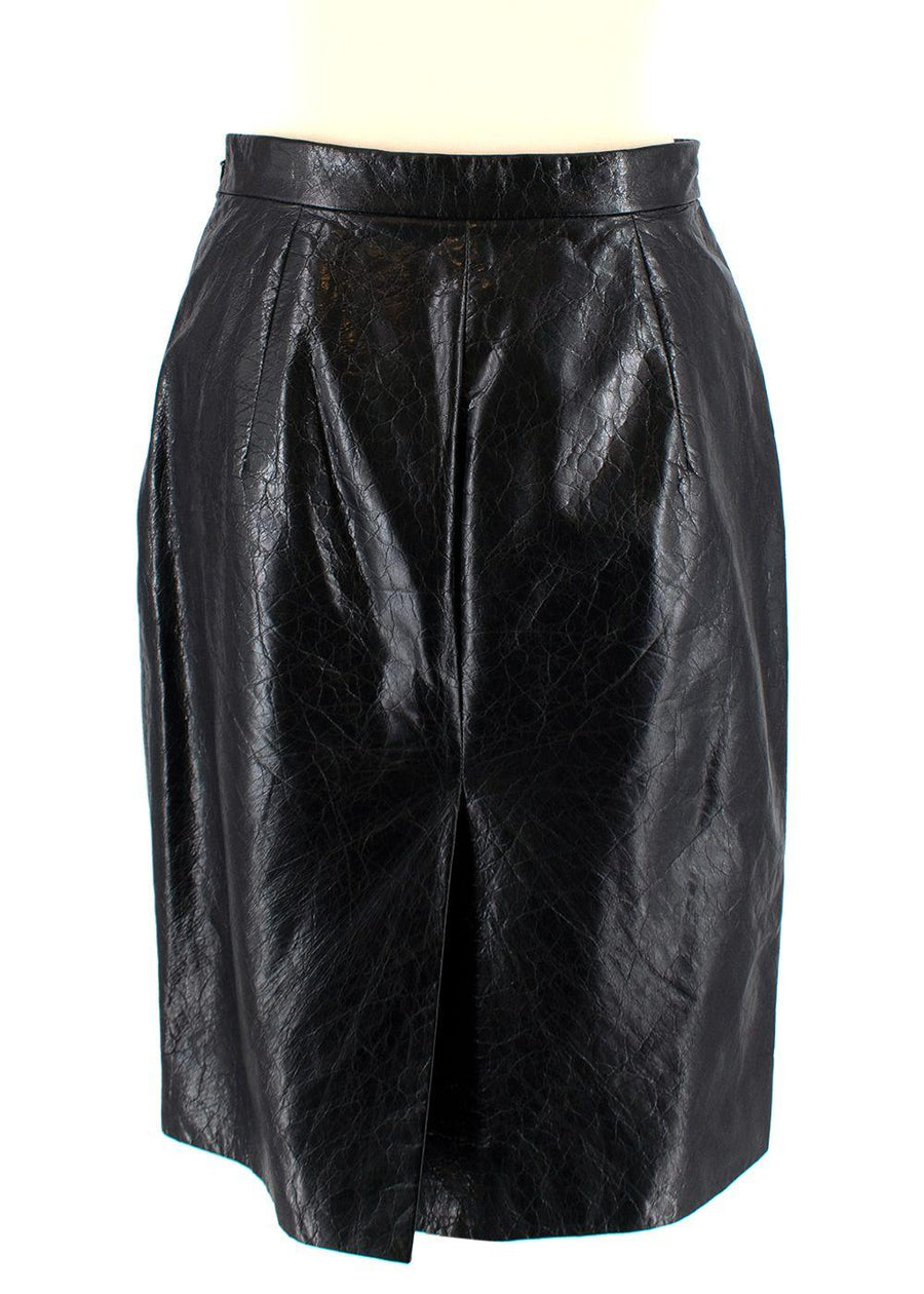 Black Crackled Leather Pencil Skirt