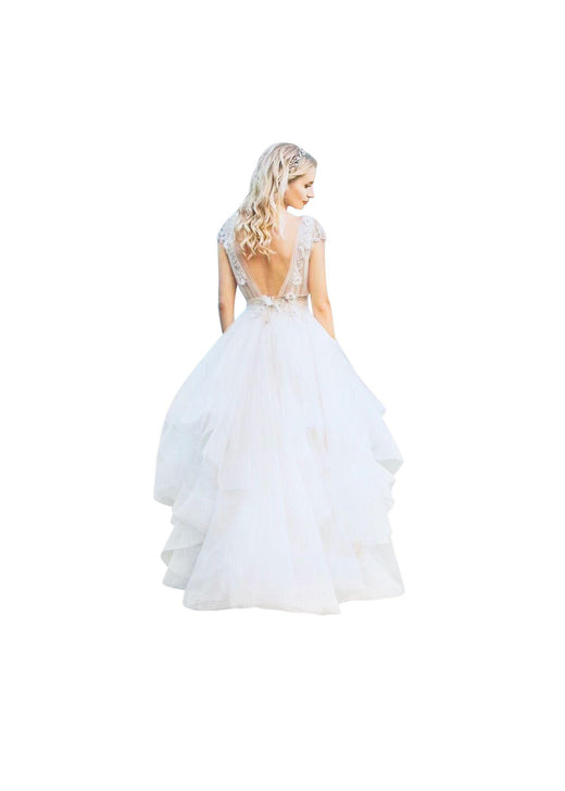 Custom Made Floral Embroidered Tiered Wedding Dress