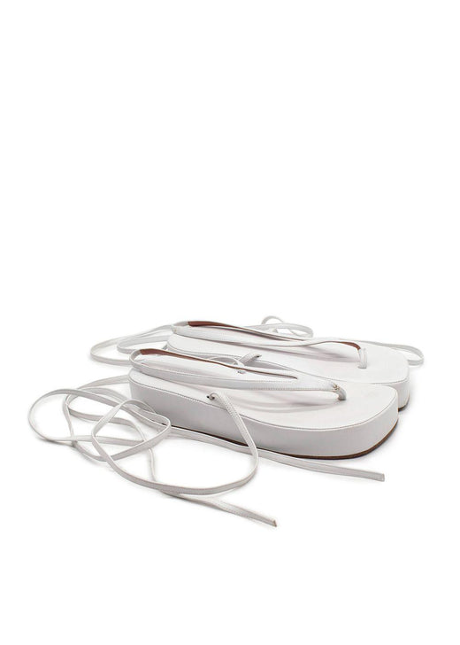 Amina Muaddi White Leather Tie Sandals