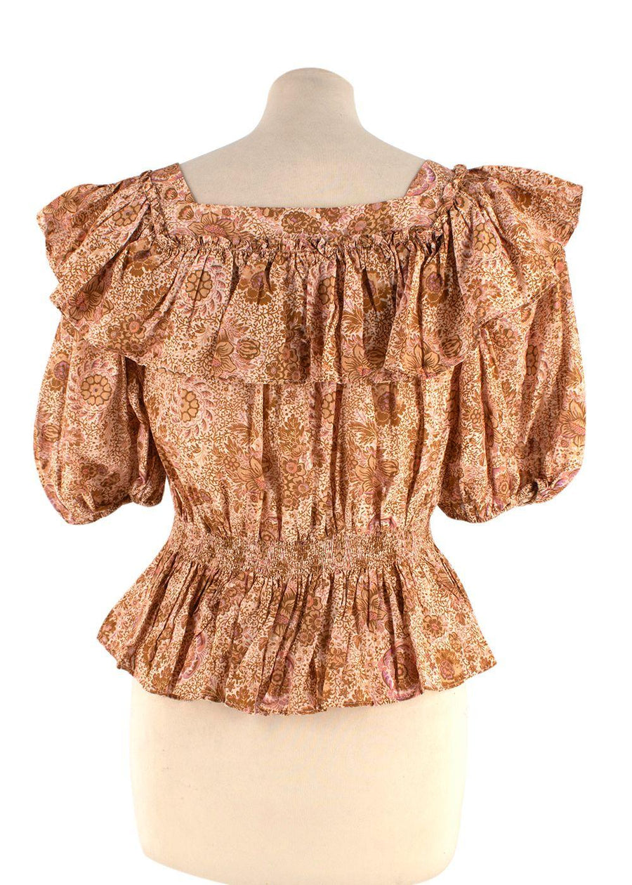 Ulla Johnson Tan Floral Ruffled Top
