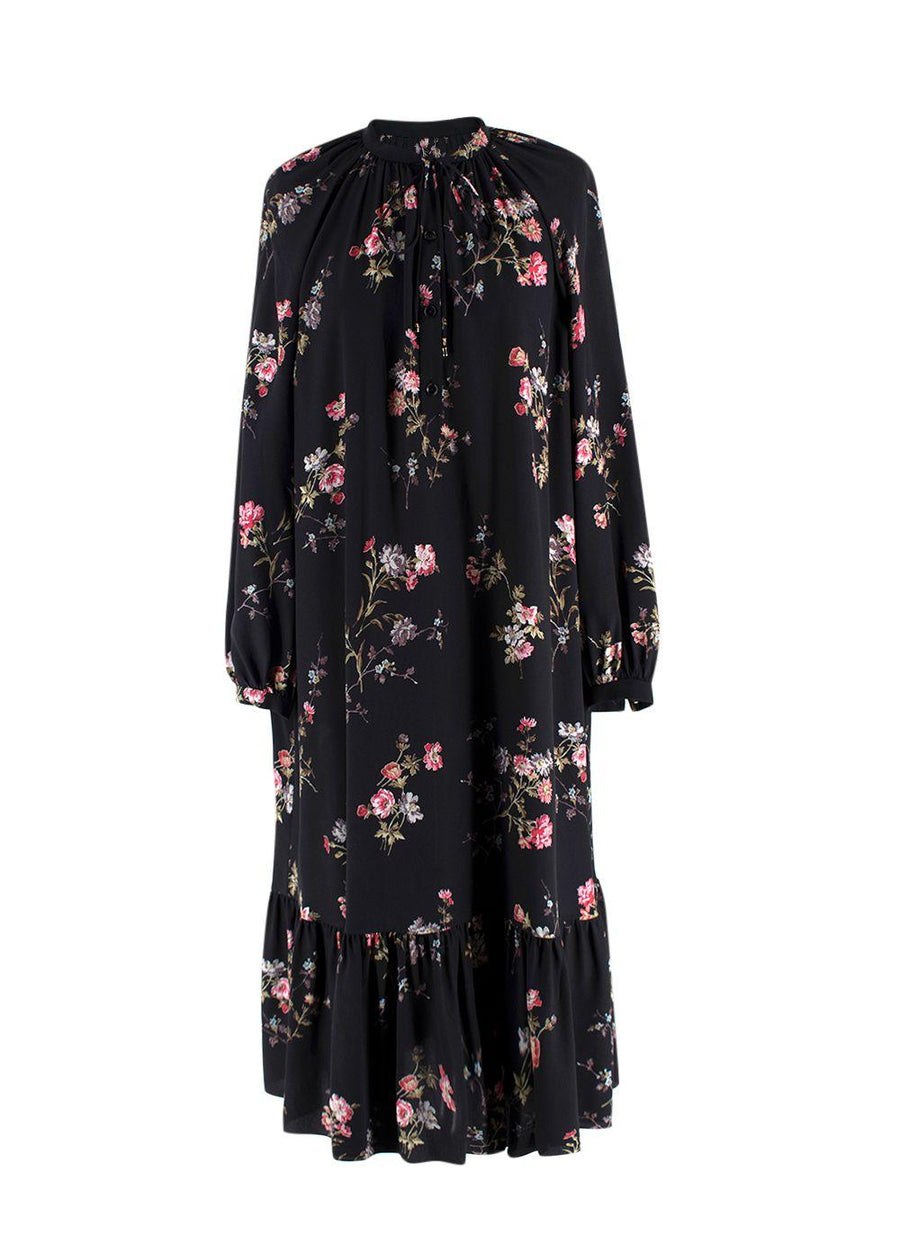 Celine Black Floral Print Silk MaixDress