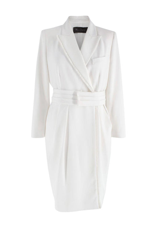 MaxMara White Blazer Dress With Fringe Trim Detail