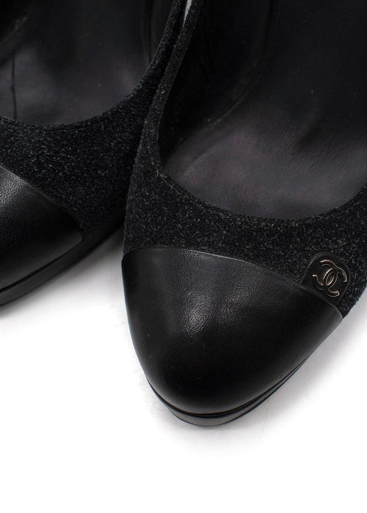 Chanel Grey Suede and Leather CC Cap Toe Slingback