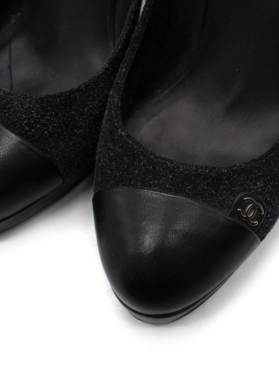 Chanel Grey Suede and Leather CC Cap Toe Slingback