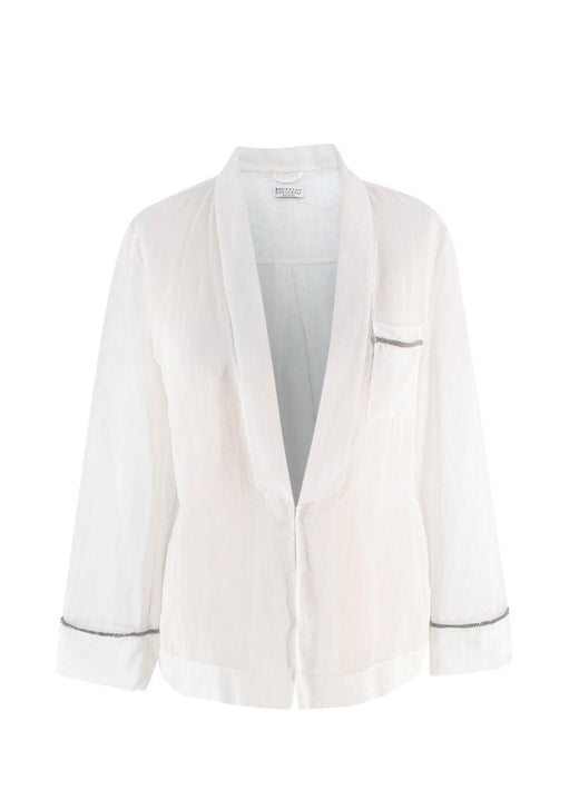 Brunello Cucinelli Ivory Sheer Embellished Gem Blouse