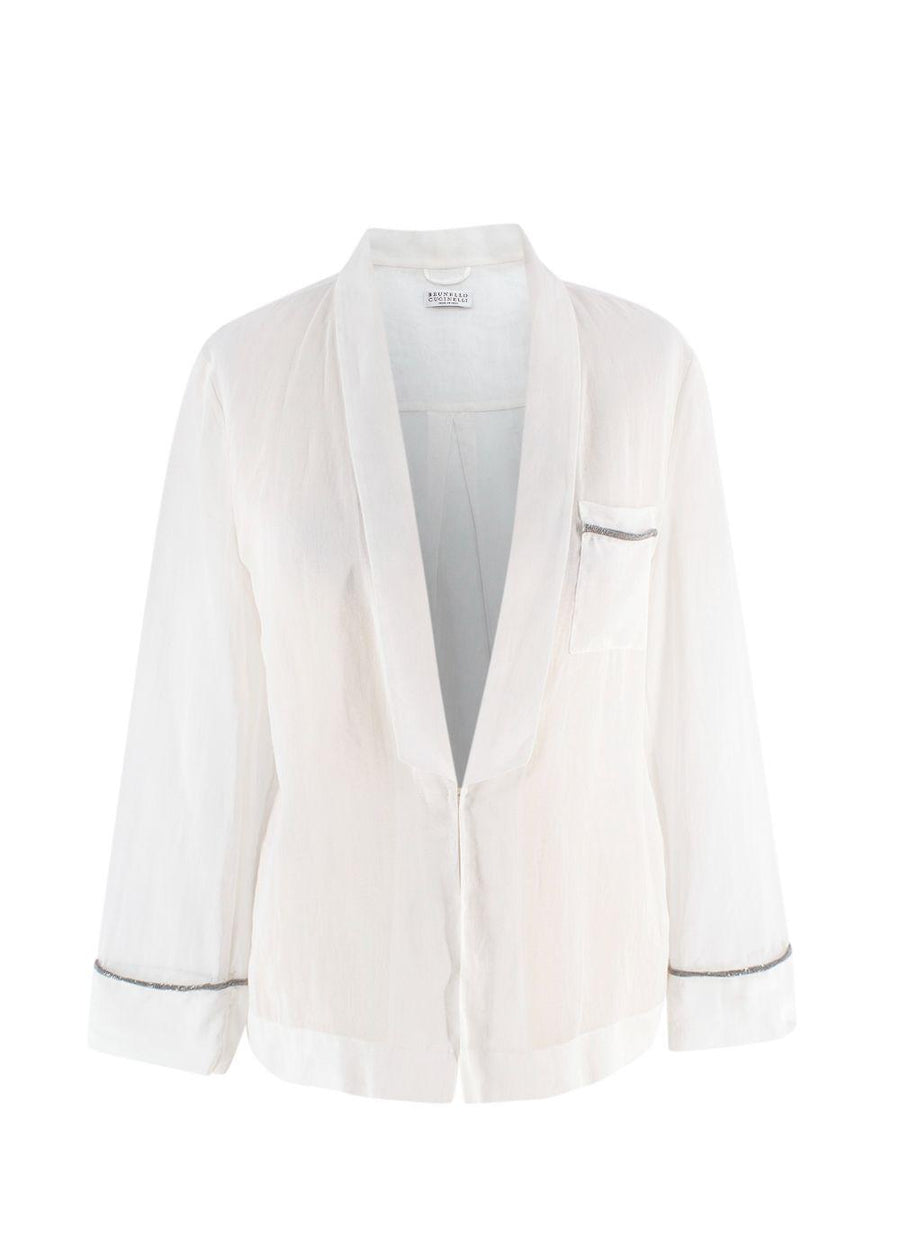 Brunello Cucinelli Ivory Sheer Embellished Gem Blouse