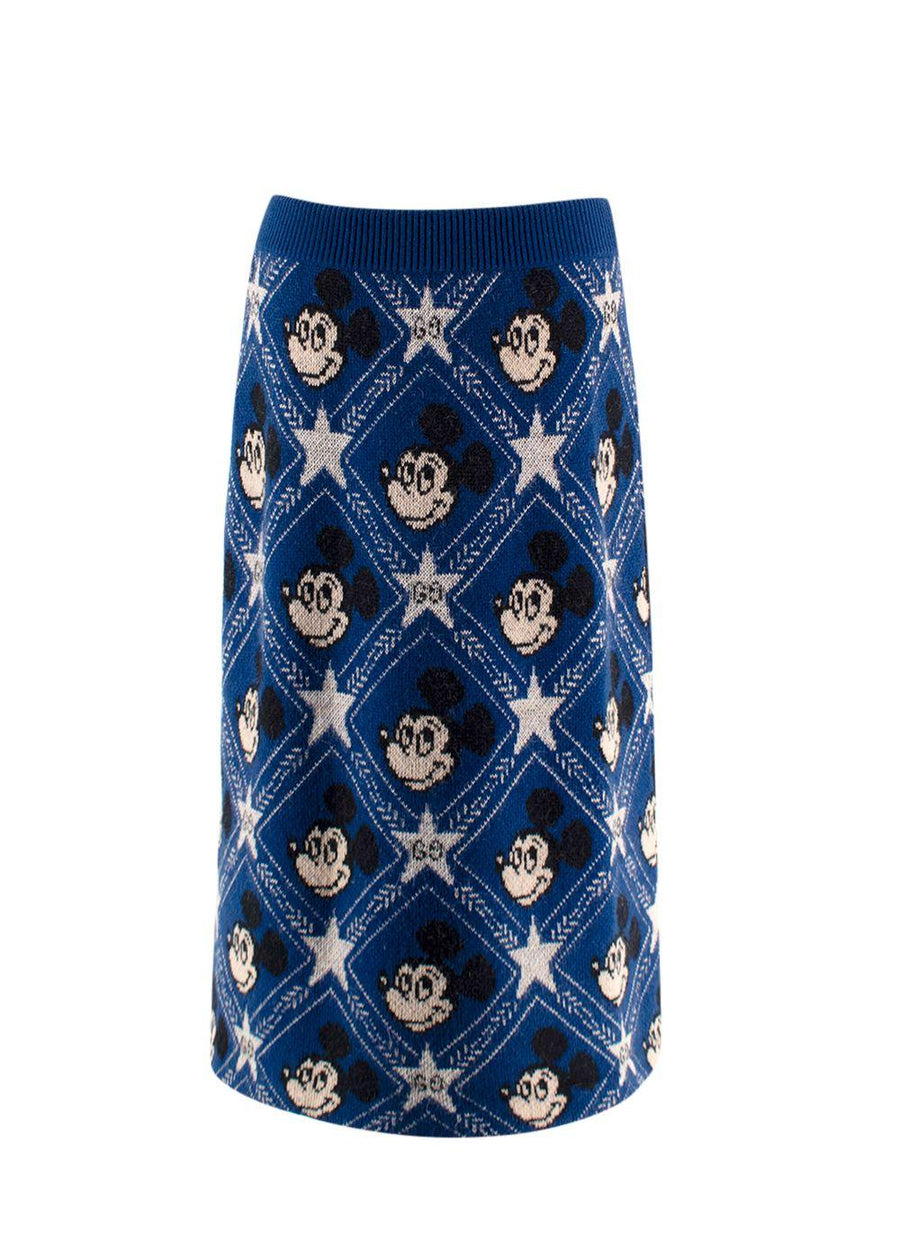 Gucci x Disney Blue Mickey Mouse Wool Midi Skirt