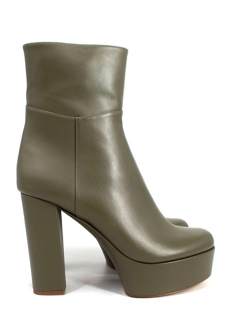 Ilio Smeraldo Olive Green Platform Leather Ankle Boots