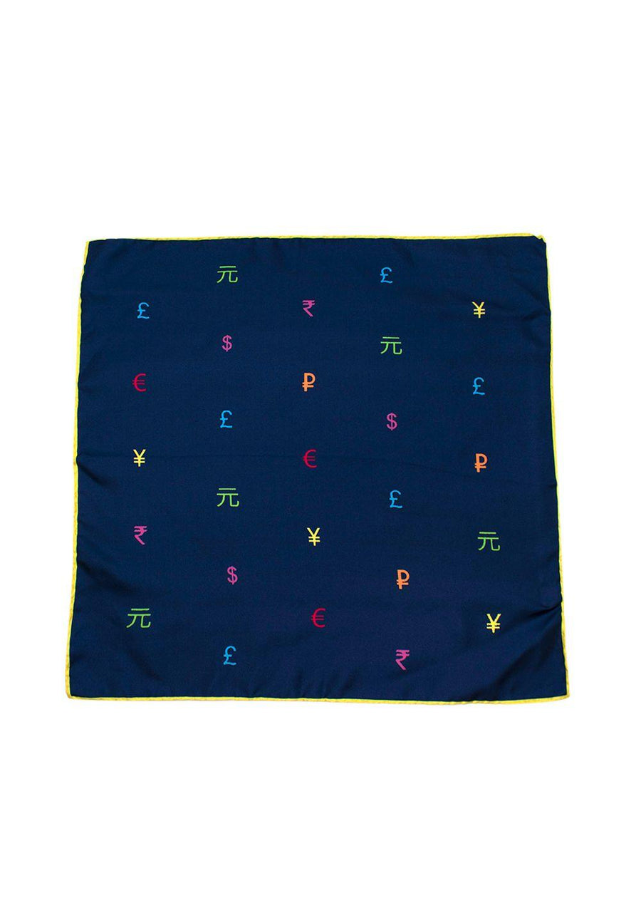 Navy Currency Print Silk Square Scarf 42cm