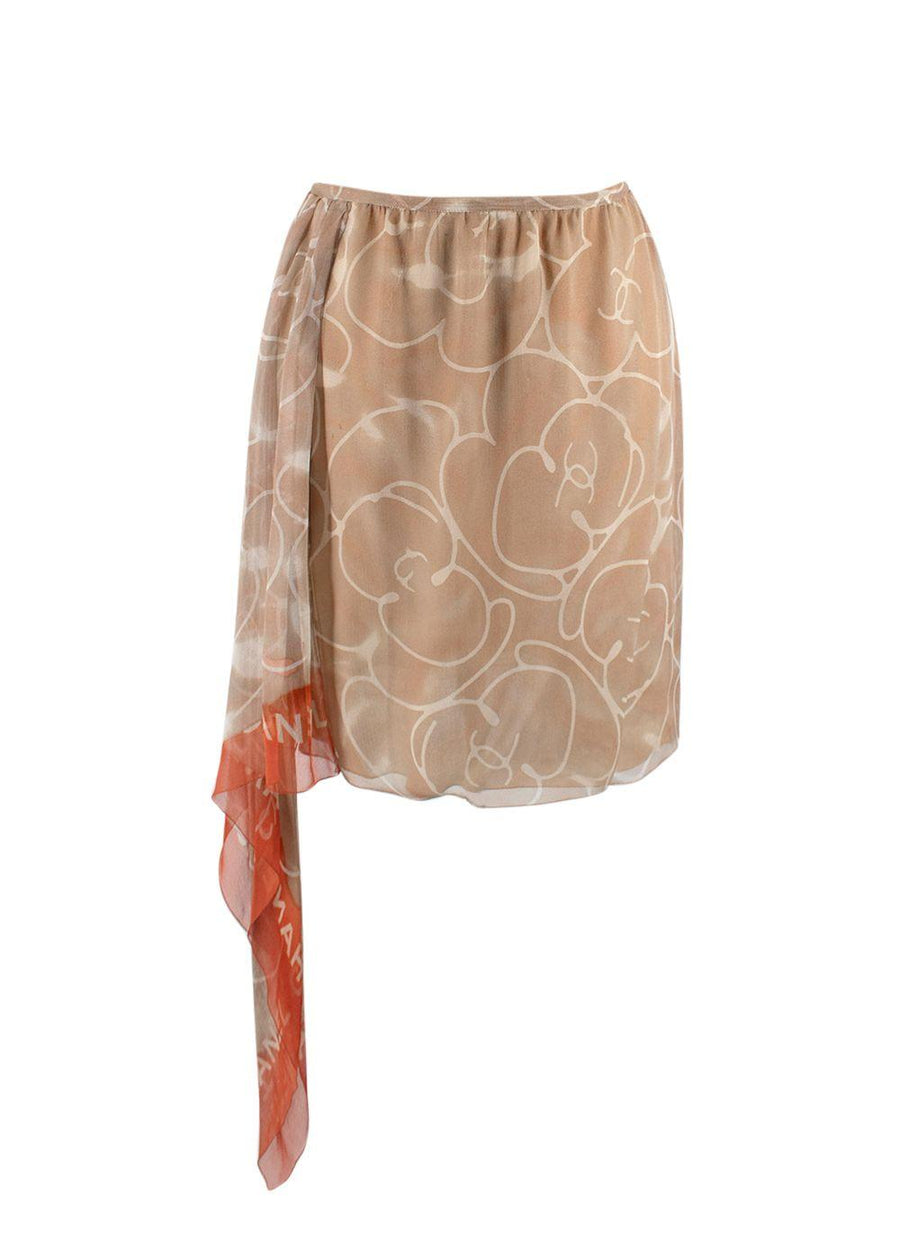 Chanel Vintage Silk Chiffon Camellia-Print Skirt