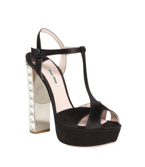 Miu Miu Crystal Embellished Heeled Satin Sandals