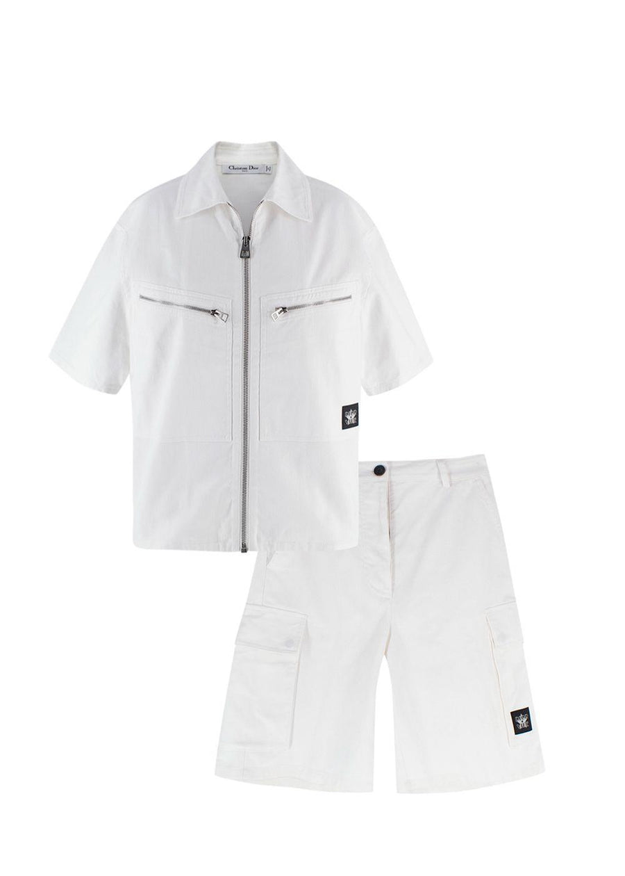 Dior White Denim Zip Shirt and Jorts Set