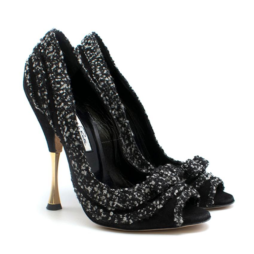 Oscar De La Renta Tweed Peep Toe Pin Heel Pumps