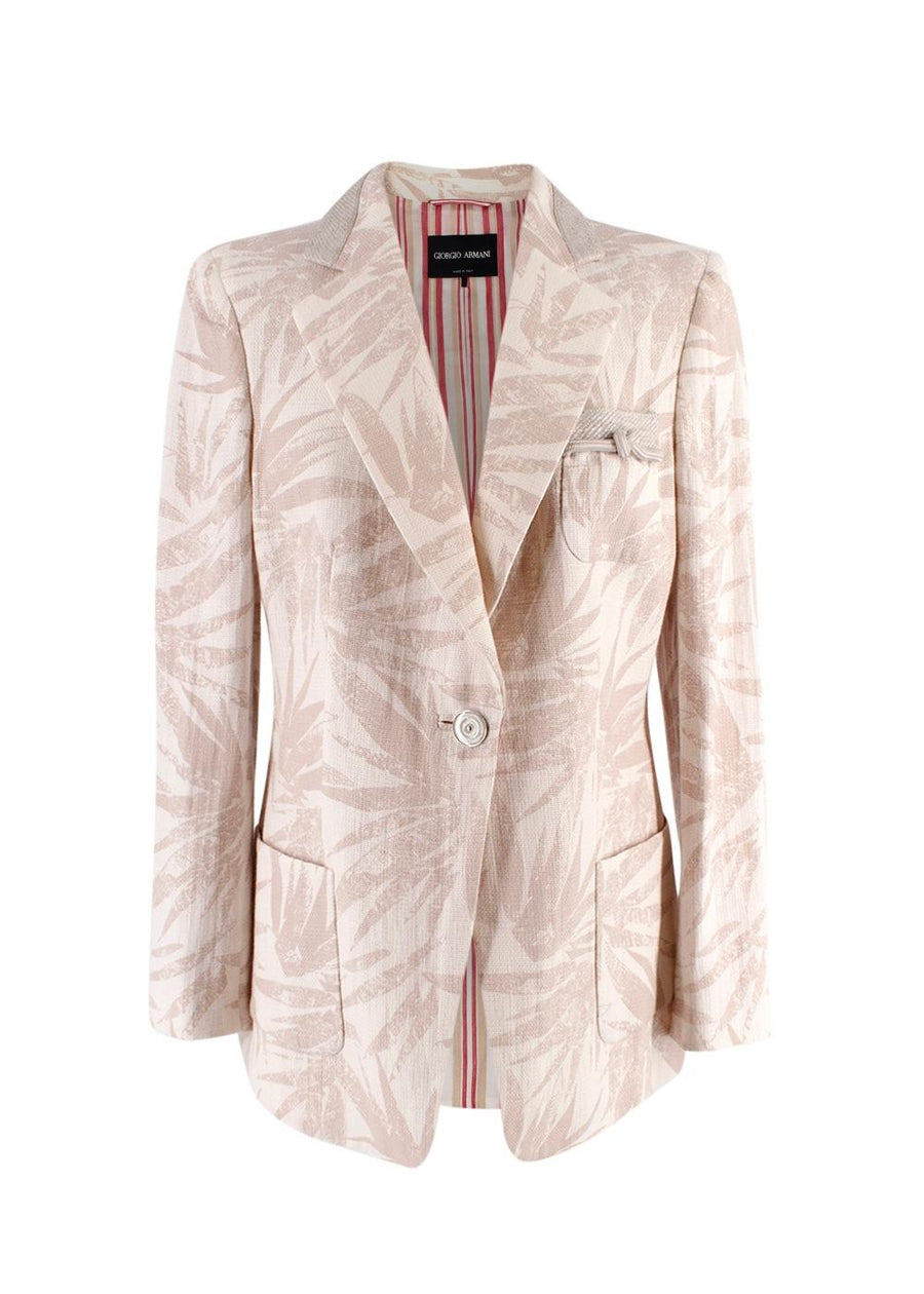 Giorgio Armani Beige Palm Print Gauze Blazer