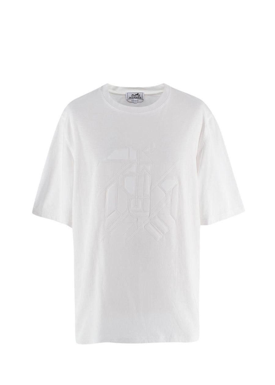 Hermes White Tonal Embossed T-Shirt