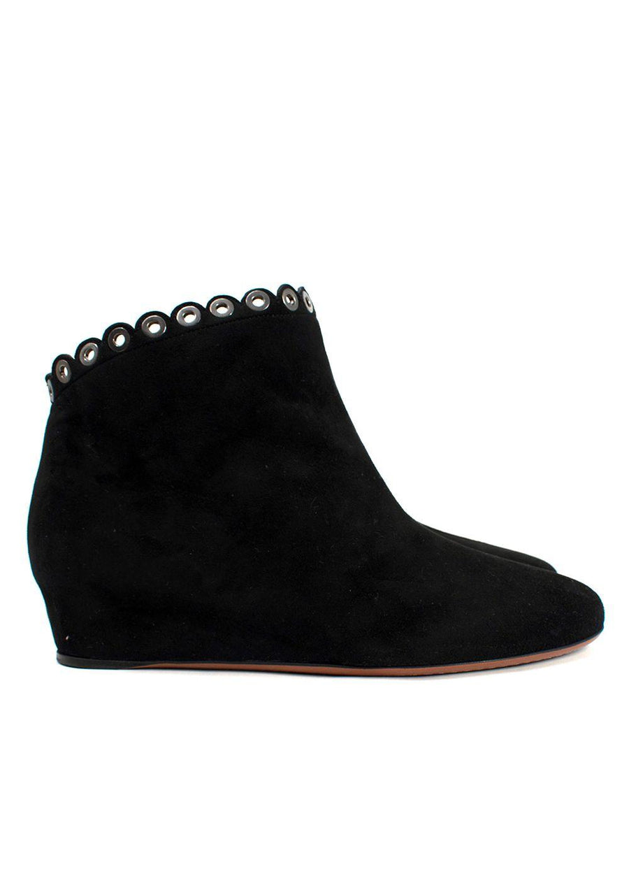 Alaia Black Suede Concealed Wedge Ankle Boots