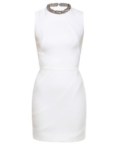 Victoria Beckham White Matte Crepe Jewelled Neck Dress