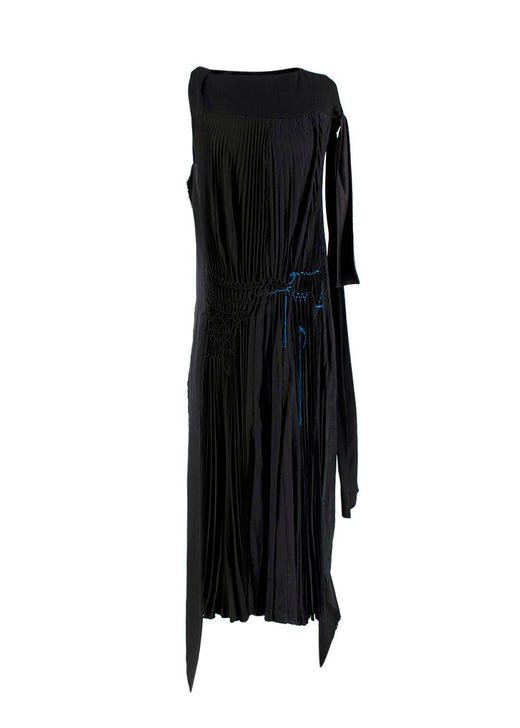 Loewe Black Pleated Asymmetric Contrast Stitch Maxi Dress