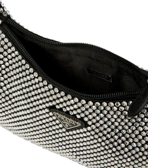 Black Satin Crystal Embellished Re-Edition 2000 Mini Bag