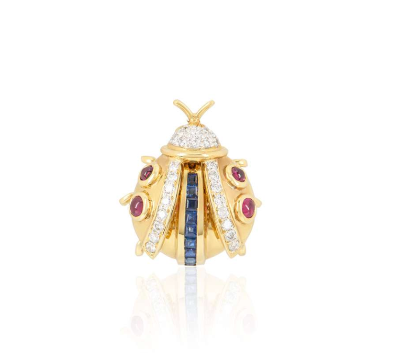 Bespoke Yellow Gold Diamond, Sapphire and Ruby Ladybird Brooch