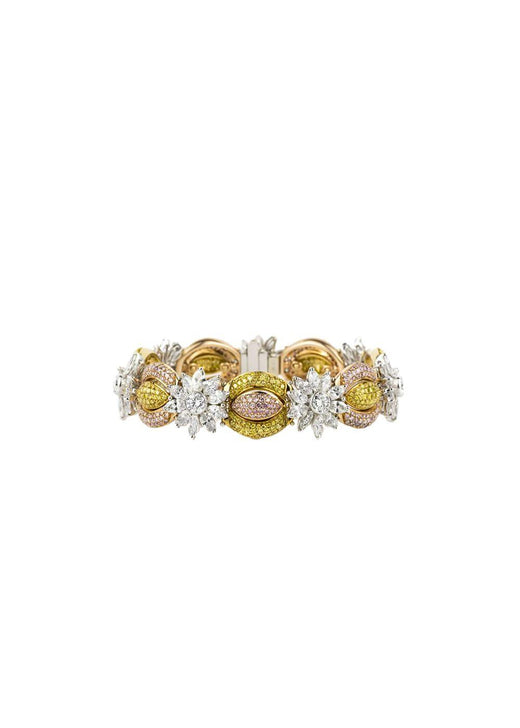 18ct white gold, white, yellow & pink fancy diamond bracelet