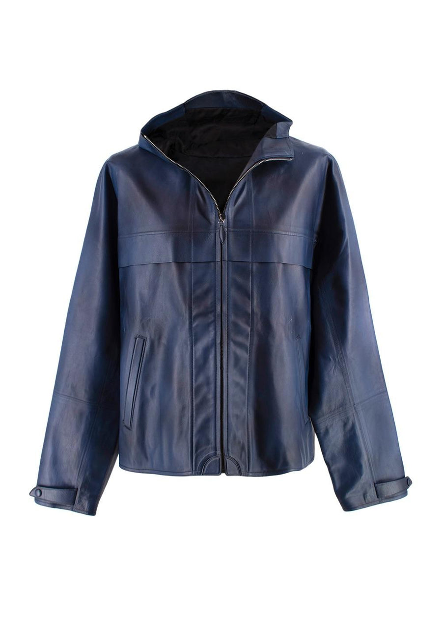 Berluti Blue Venezia Leather Hooded leather jacket