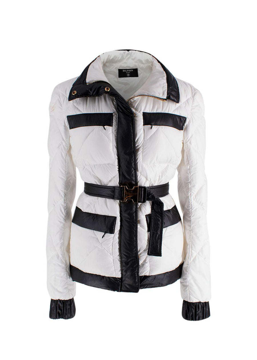 Balmain Black and White Belted Puffer Jacket