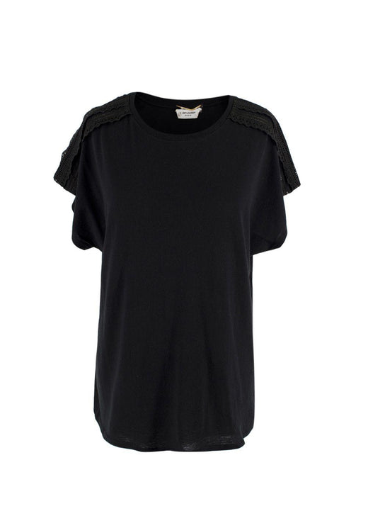 Saint Laurent Black Lace Embroidered T-Shirt