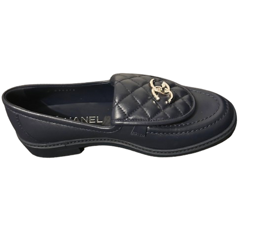 Chanel Navy Blue Leather Moccasins