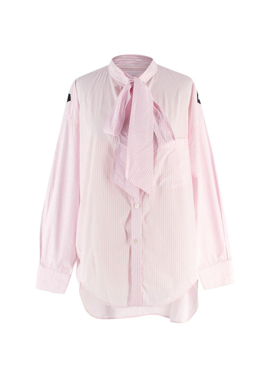 Balenciaga Pink Striped Shirt with Neck Tie and Logo Detail