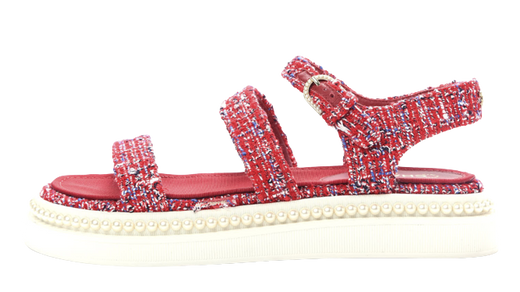 Chanel Red Tweed and Pearl Dad Sandals