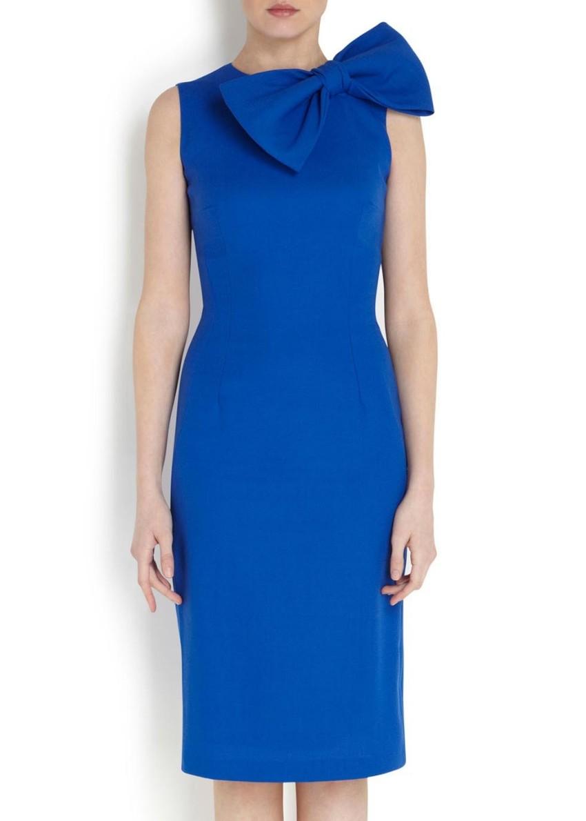 Philip Armstrong bow-detail blue wool-crepe dress