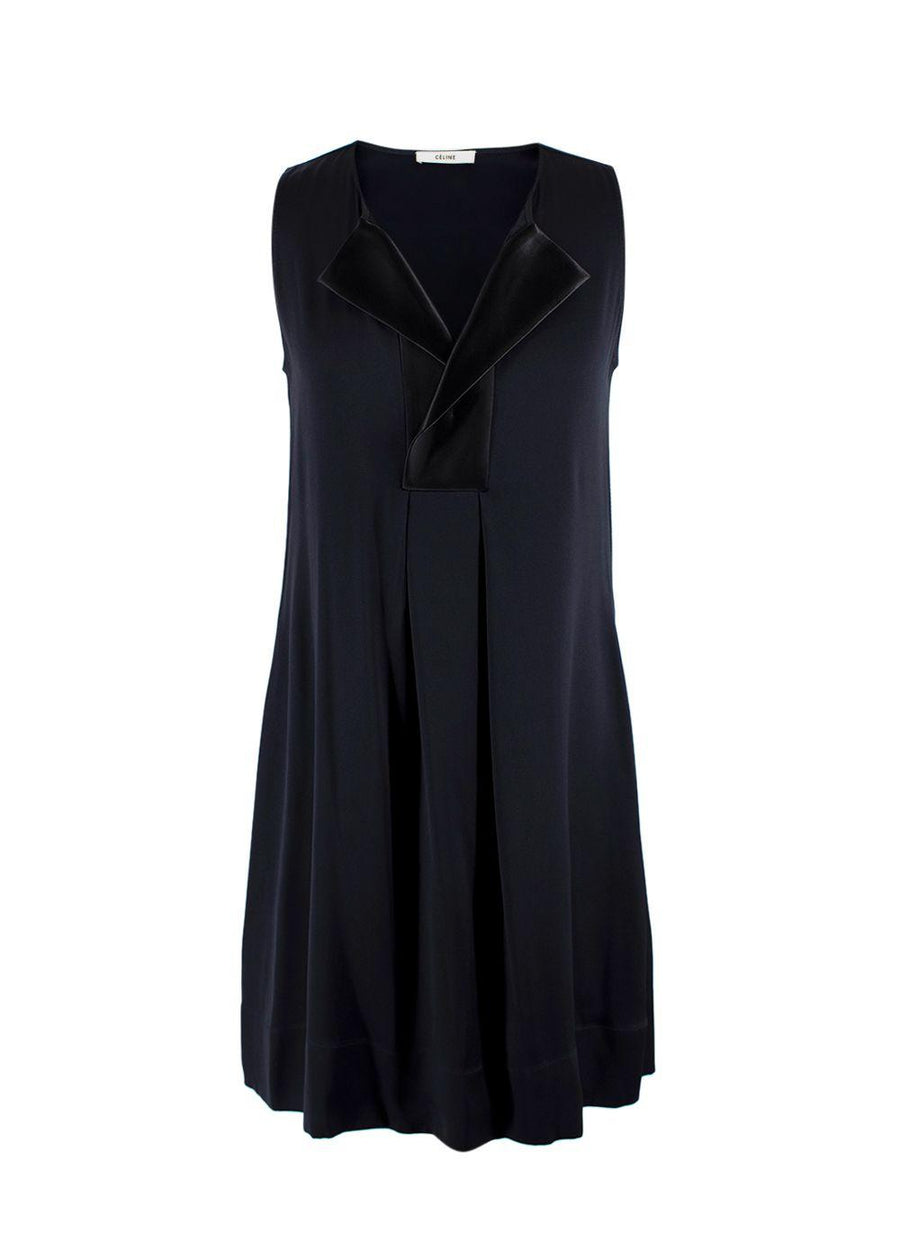 Celine Black Silk Contrast-lapel Mini Dress