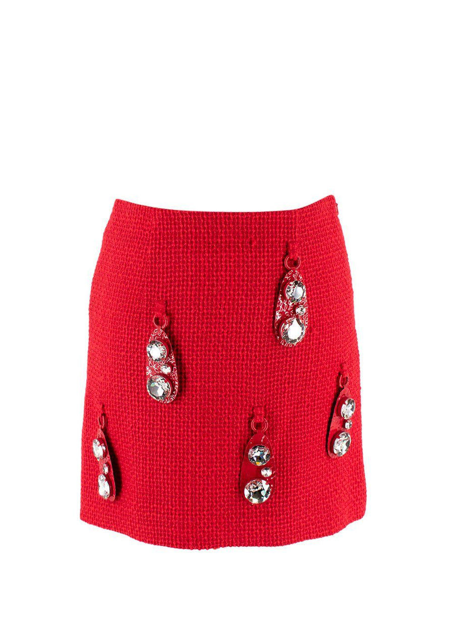Area Red Crystal Embellished Mini Skirt