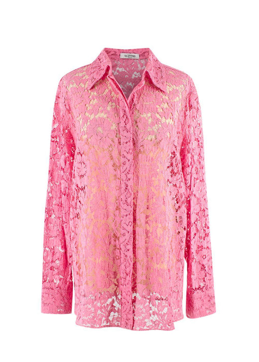 Valentino Bubblegum Pink Floral Lace Shirt
