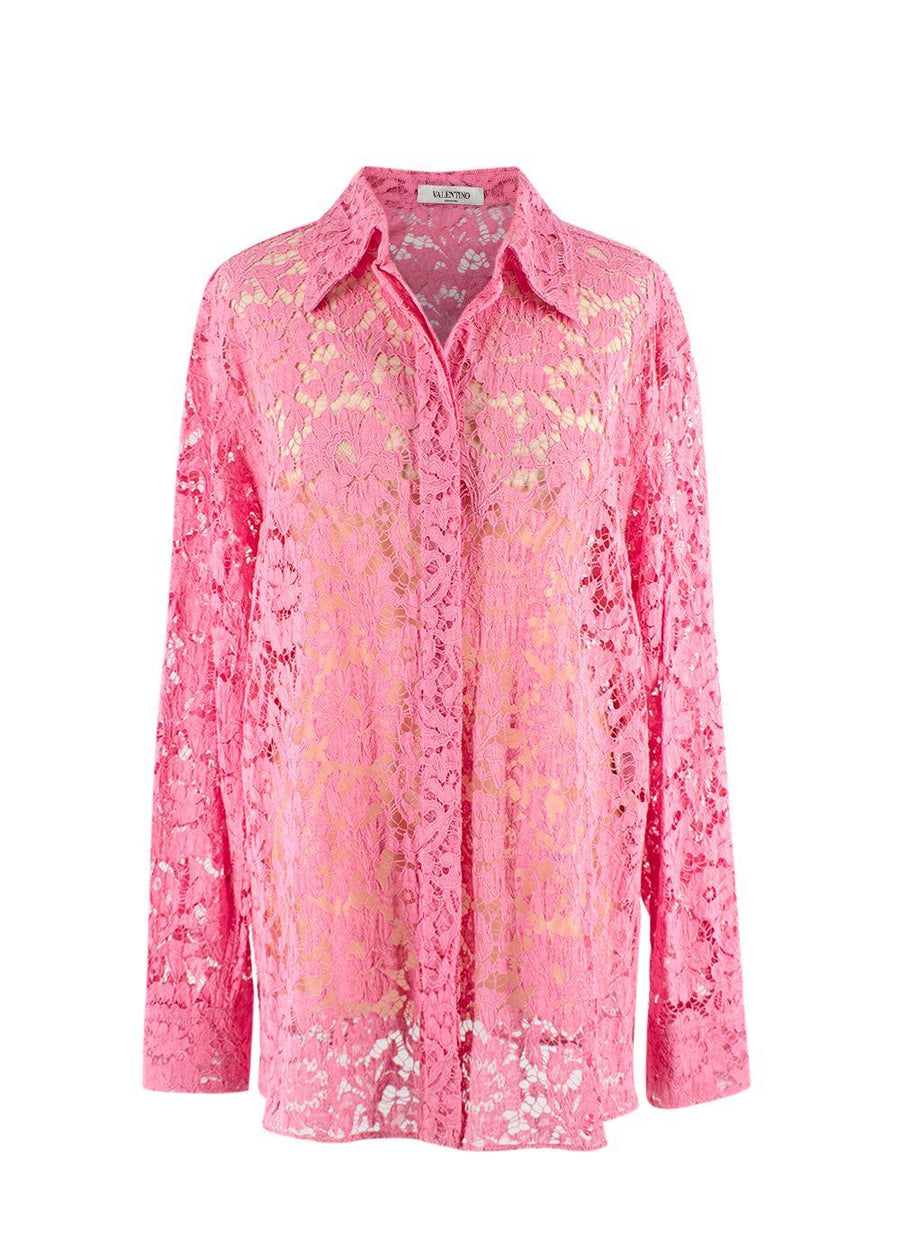 Valentino Bubblegum Pink Floral Lace Shirt