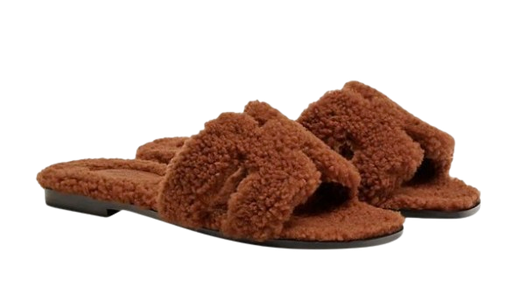Hermes Cognac Fluffy Oran Sandals