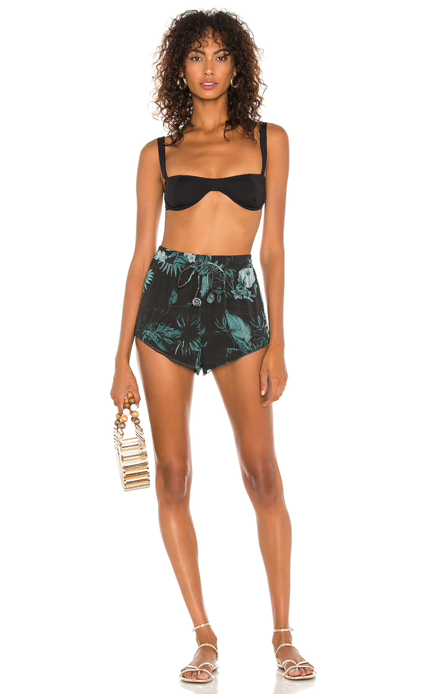 Rococo Sand Black & Green Floral Muslin Echo Shorts