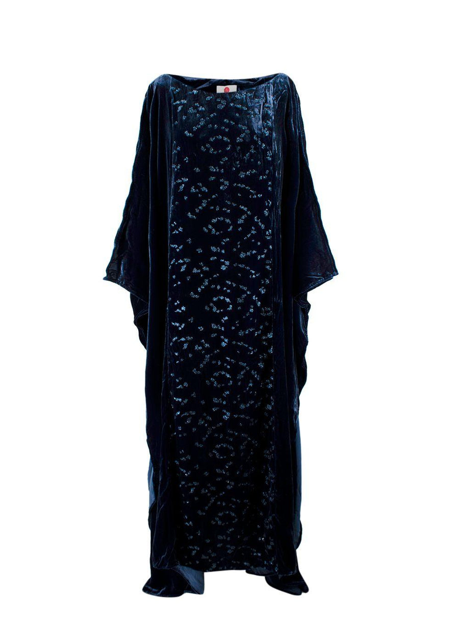 Elegant Embroidery Blue Velvet Kaftan