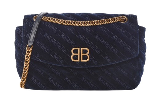 Balenciaga Blue Velvet Matelasse Shoulder Bag