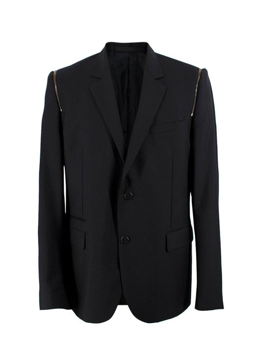 Balmain Black Wool Blazer with Zipper Detail