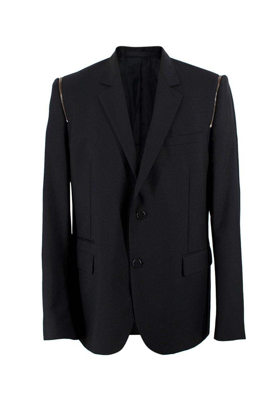 Balmain Black Wool Blazer with Zipper Detail