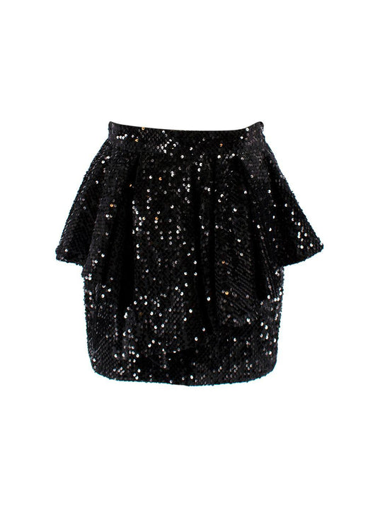 Black Sequinned Peplum Mini Skirt