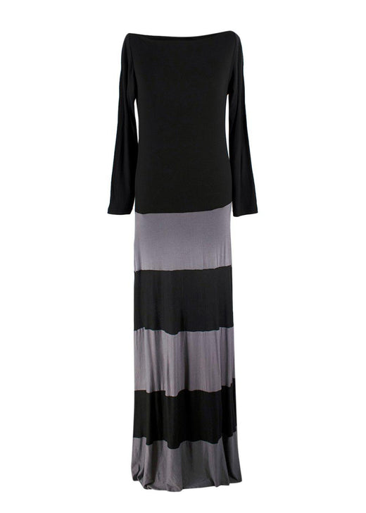 Karina Grimaldi Boat Neck Grey And Black Maxi Dress