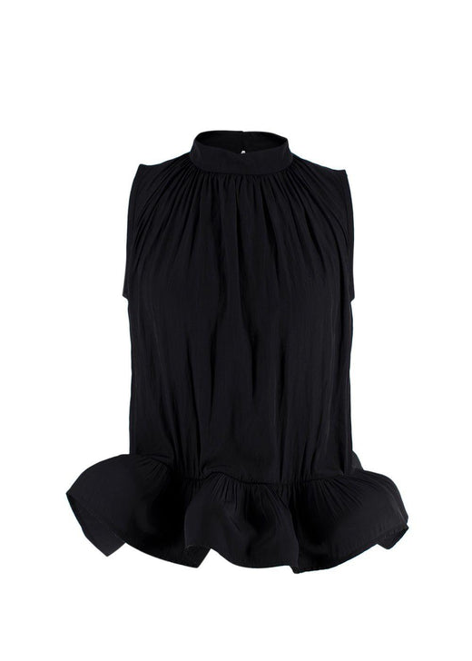 Lanvin Black Pleated Shell Peplum Blouse