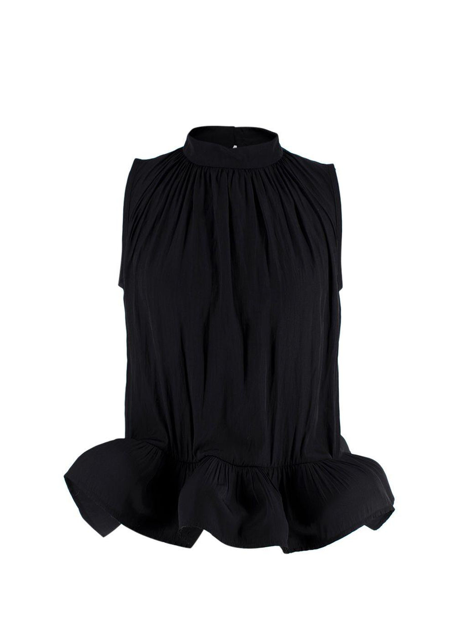 Lanvin Black Pleated Shell Peplum Blouse