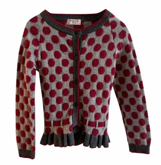 Monnalisa Kid's Grey Polka Dot Wool Cardigan