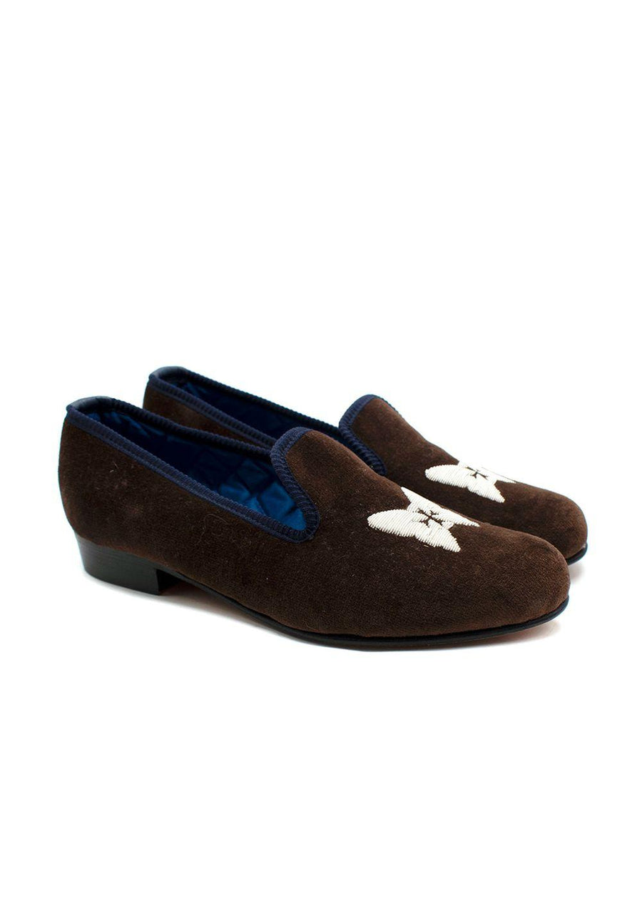 Creel & Mack Brown Butterfly Embroidered Velvet Mules