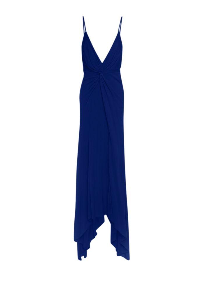 Blue Jersey Twist Asymmetric Midi Dress