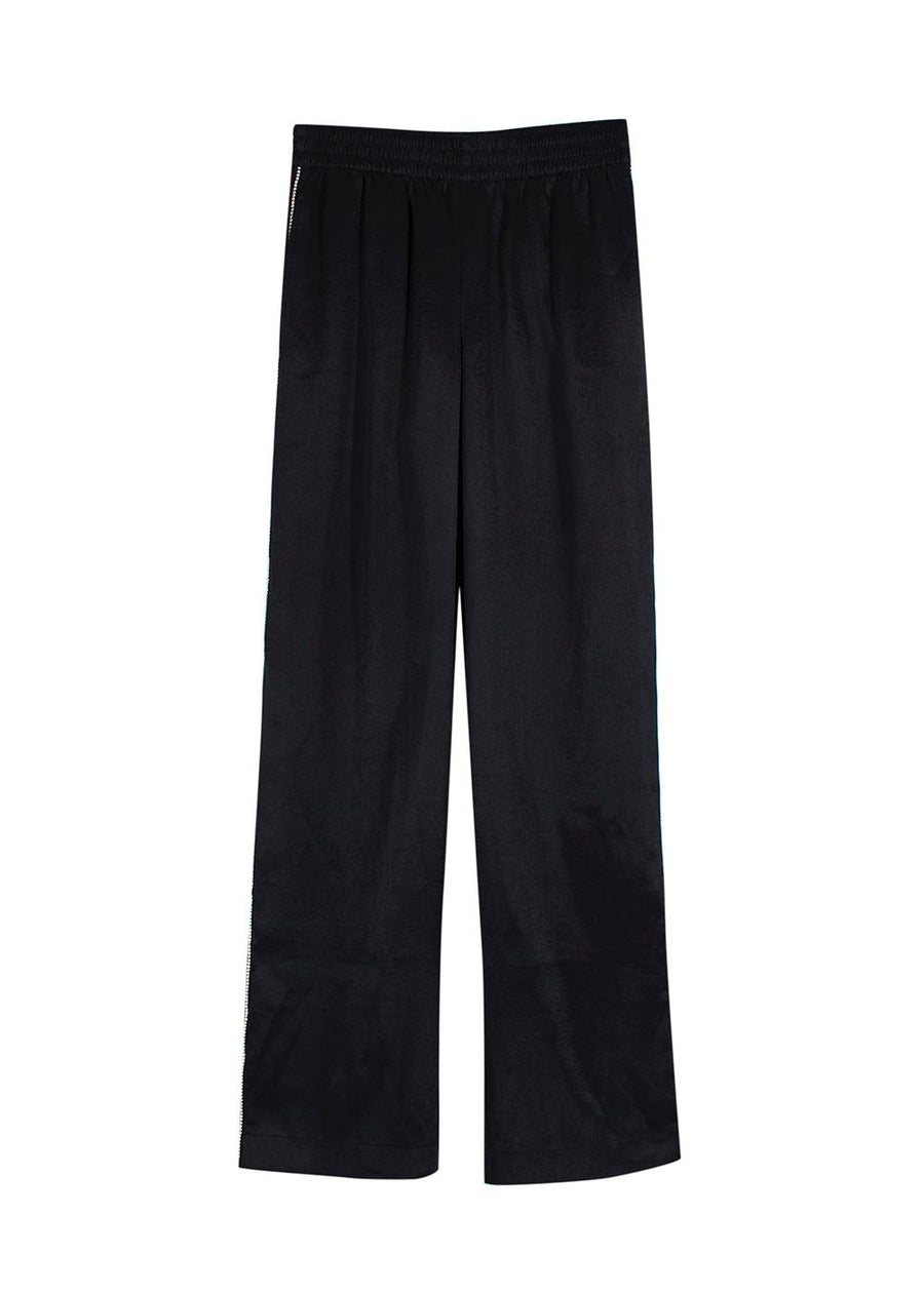 J Brand Black Satin Crystal Side Stripe Trousers